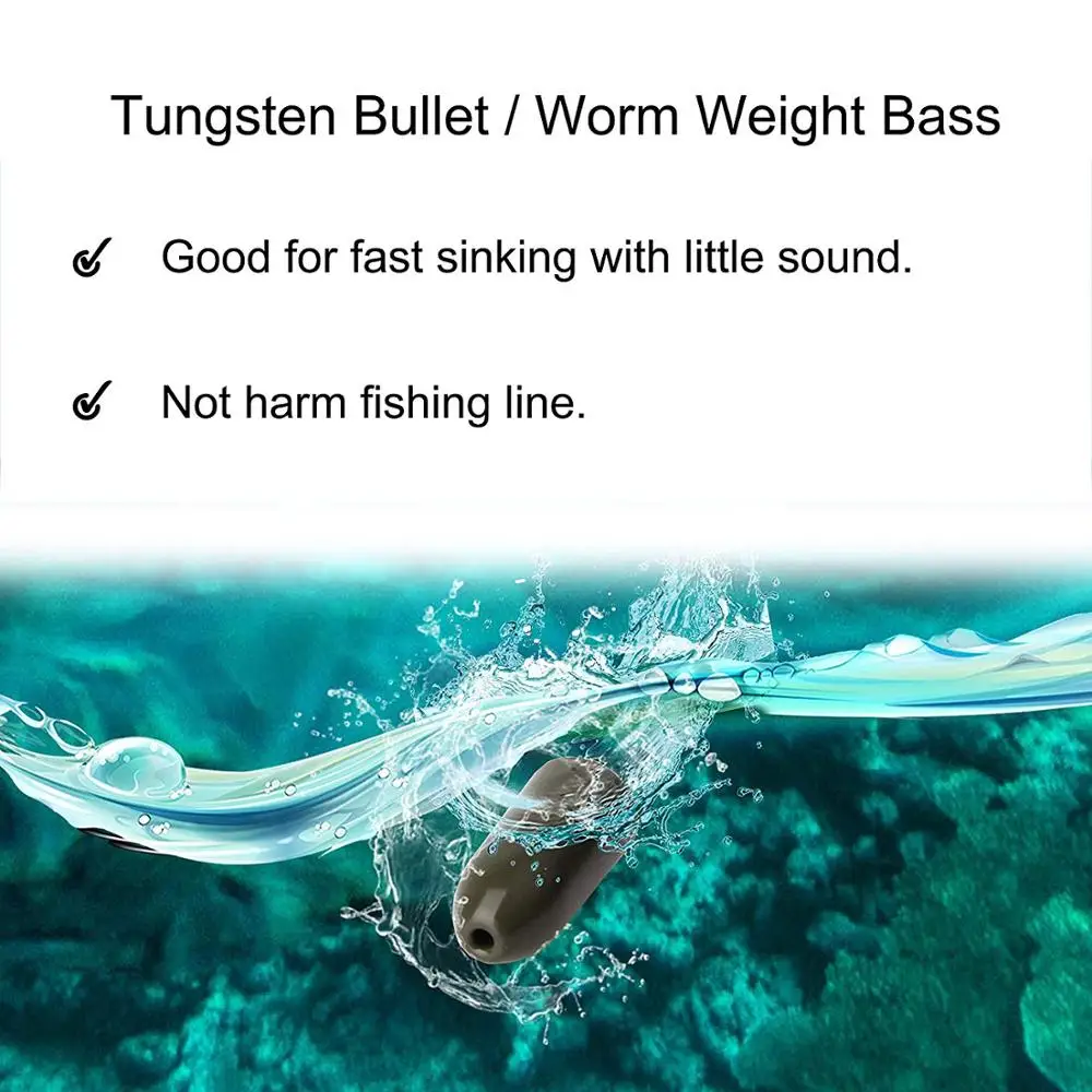 Plomos de pesca de bala de tungsteno puro, aparejos de pesca Texas Rigs, pesas de plomada, señuelo de gusano, 10 piezas - imagen 4