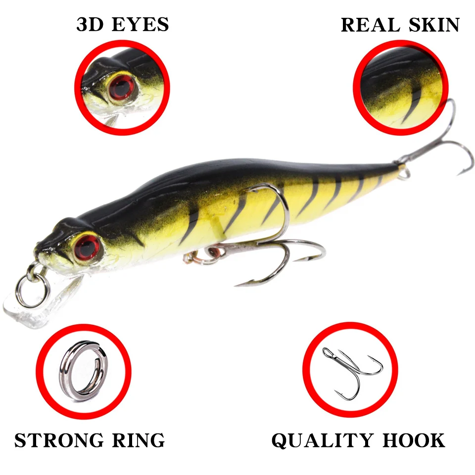 1 Uds 11,5 cm 10,7g Señuelos de pesca Minnow Wobbler cebos duros Crankbaits ABS señuelo Artificial para aparejos de pesca de Lucio - imagen 3