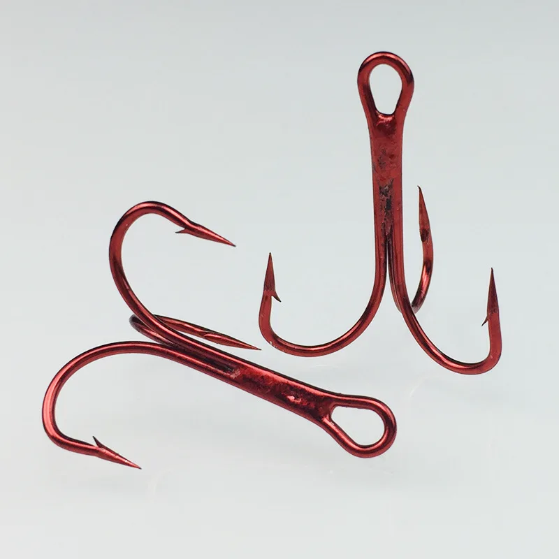 Anzuelo triple de níquel rojo, anzuelos afilados de pesca de acero rico en carbono, anzuelo de púas, lote de 10 piezas - imagen 2