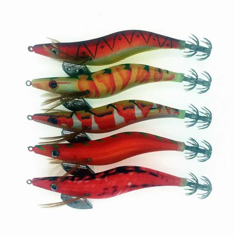 Señuelos de pesca de camarón Artificial, anzuelo de calamar de camarón de madera, pulpo, sepia, Color aleatorio, 10 Uds. - imagen 3