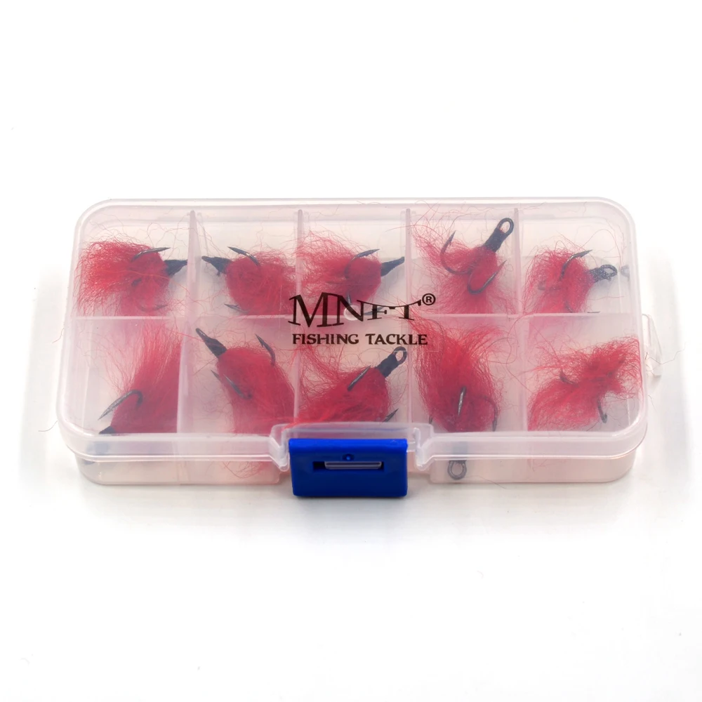 MNFT 10 Uds en caja anzuelos triples Señuelos de pesca con mosca cuerpo rojo tres anzuelos cebo artificial trucha cebo para peces - imagen 4