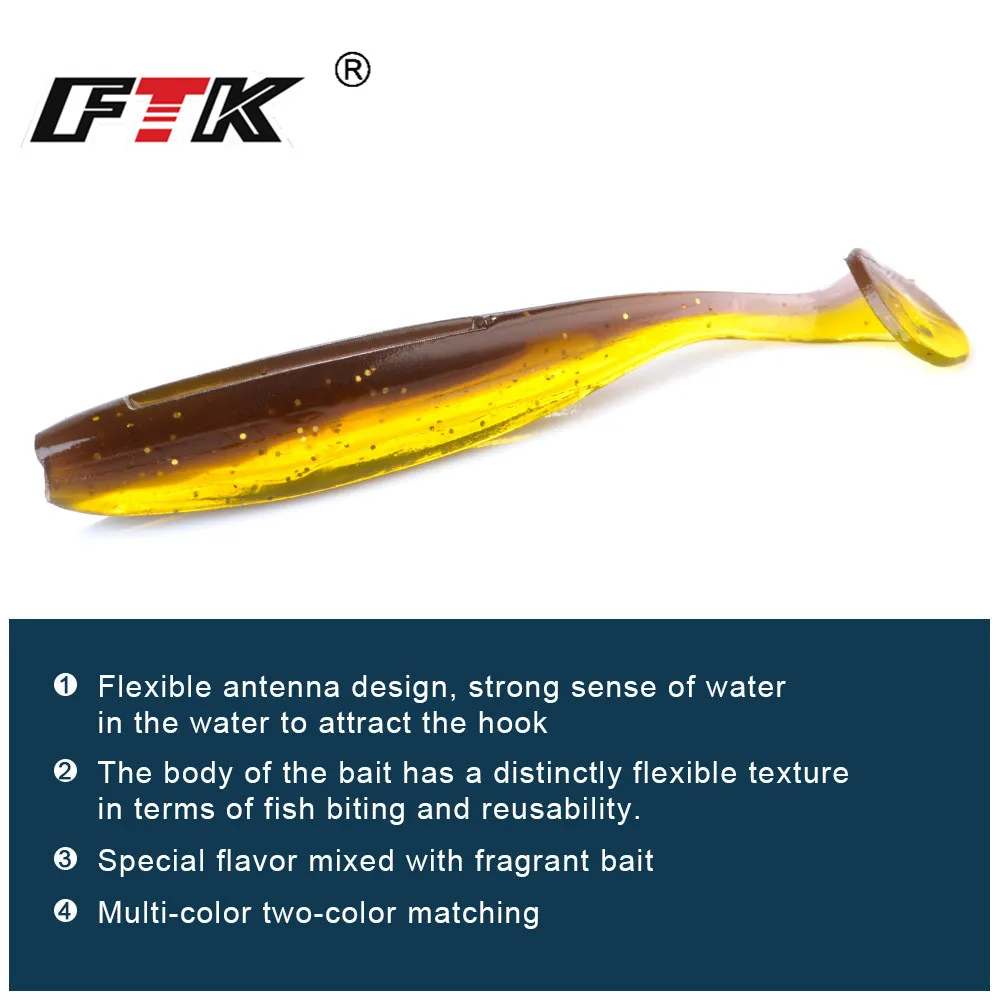 FTK 8-20 piezas Señuelos de pesca blandos cola en T 50mm 75mm 100mm cebos artificiales de silicona Wobblers de pesca Lucio - imagen 5