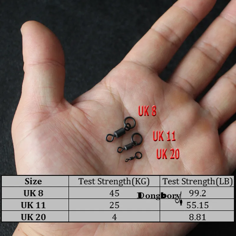 20 piezas giratorios de pesca de carpa cambio rápido UK 8 11 20 anillo flexible giratorios negro mate Micro gancho anillo de enlace con giro rodante - imagen 2
