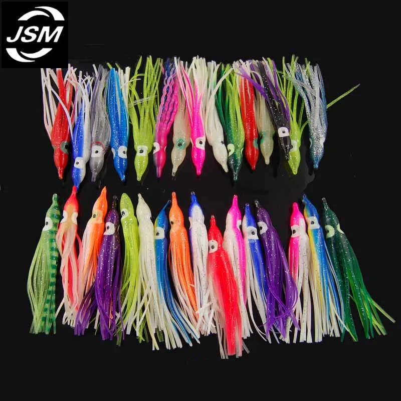 JSM-SEÑUELOS DE pesca de pulpo suave para Jigs, falda de curricán de colores mezclados, señuelos artificiales suaves para pesca, 12cm, 100 unidades por lote - imagen 4