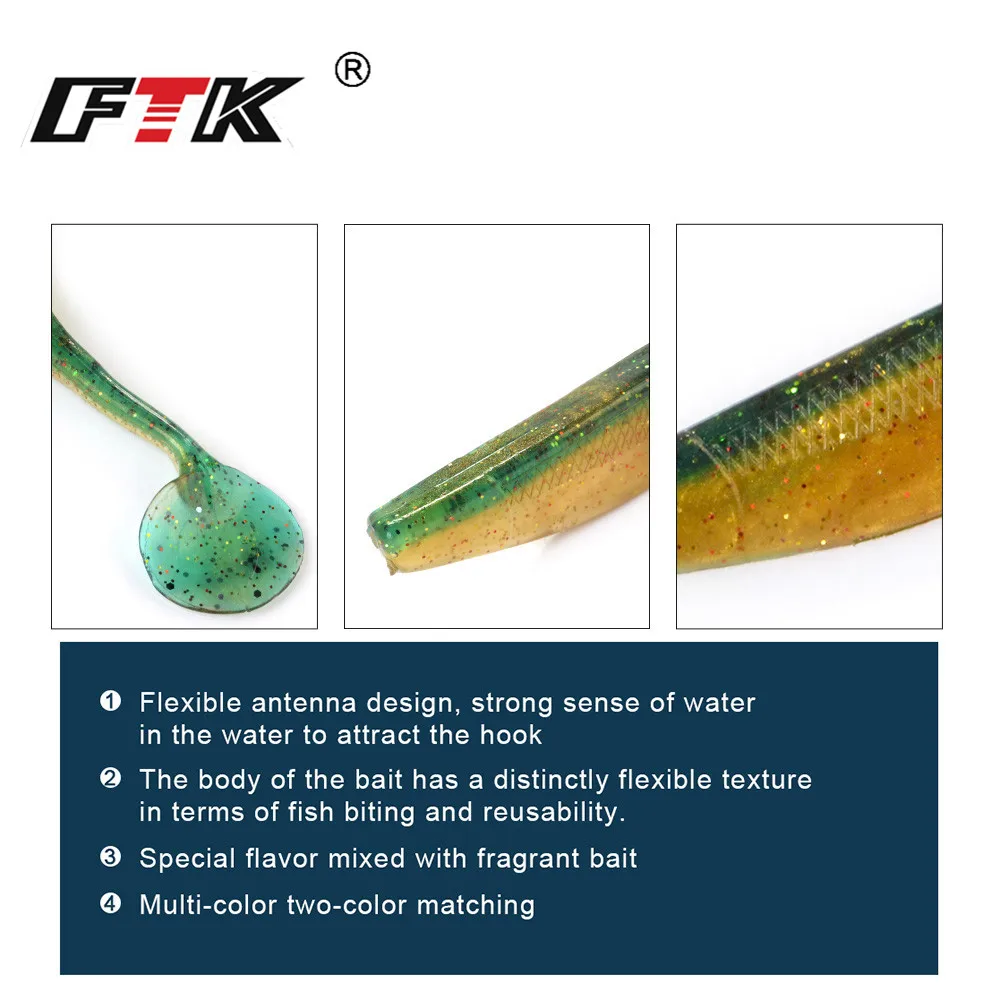 FTK-señuelo de pesca suave, cebo de silicona para sábalo, atrayente de olores, cebo Artificial de 90mm, 120mm y 160mm, Wobblers de cola en T, Swimbait - imagen 4