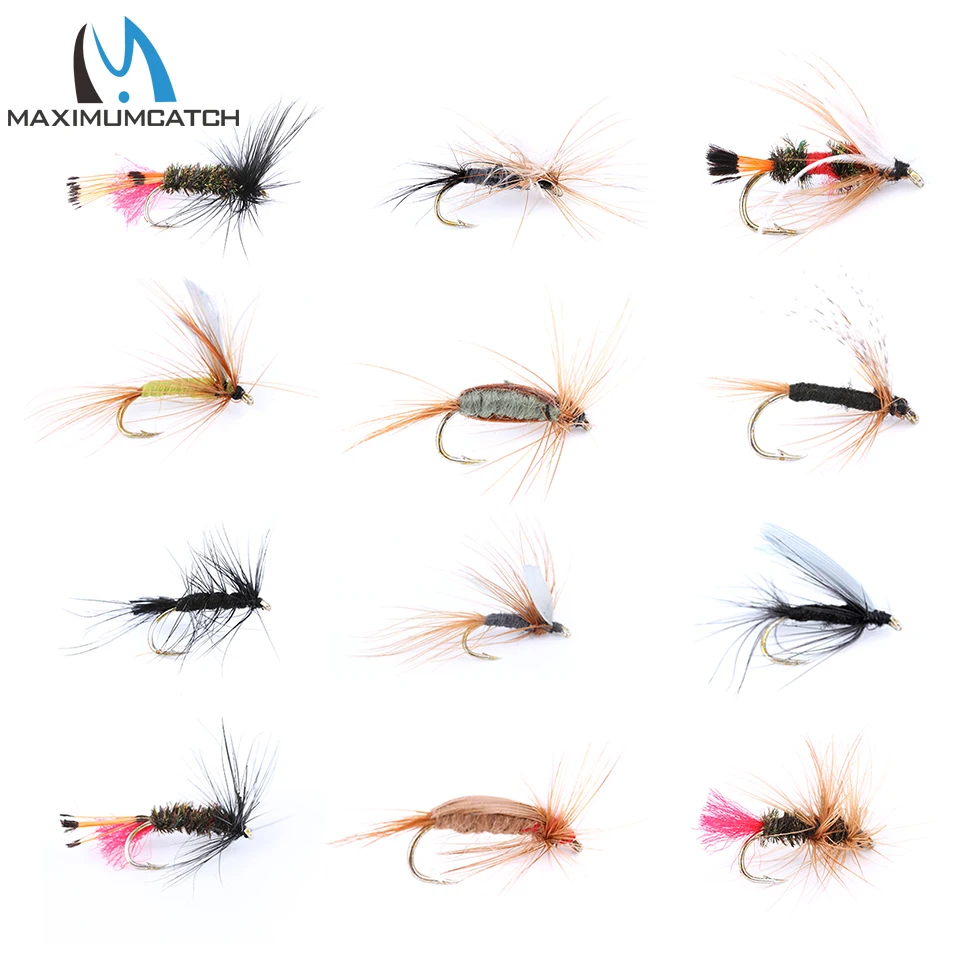 Maximumcatch-Juego de moscas de pesca con mosca seca, 18/24 piezas, con caja de plástico, señuelos con anzuelo de plumas para trucha y lubina, serpentina de ninfa surtida - imagen 5