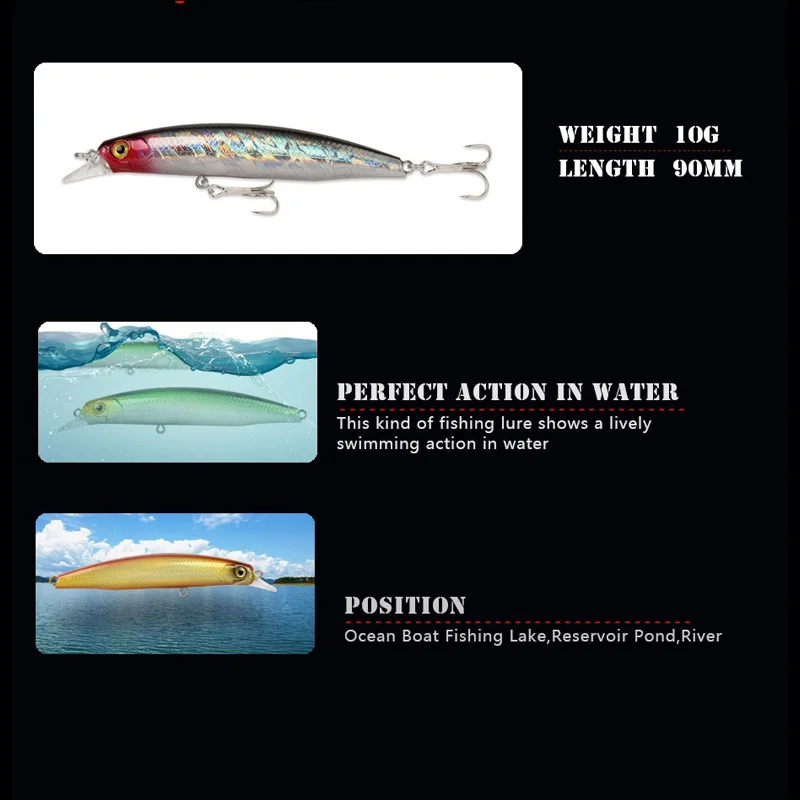 KMRESA-señuelo de Pesca en cebo, cebo duro para natación profunda, 9cm, 10g, flotador de pececillos, Wobbler, Japón, Crankbait - imagen 3