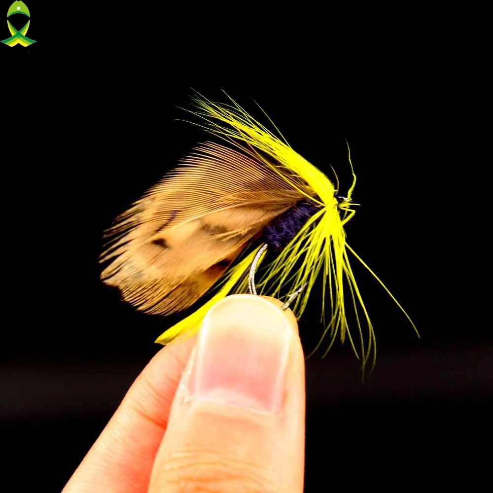 Juego de anzuelos de mariposa de colores para pesca, cebos de mosca seca, insectos, con pluma, 12 unids/set - imagen 2