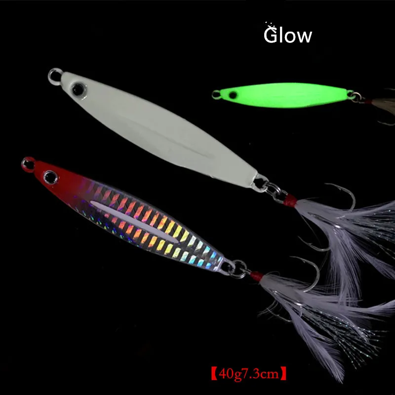Señuelo de pesca de día y noche, plantillas brillantes con guía de canalón, señuelos artificiales de Jigbait de fundición larga, 7g, 10g, 14g, 21g, 30g, 40g, cebo duro - imagen 5