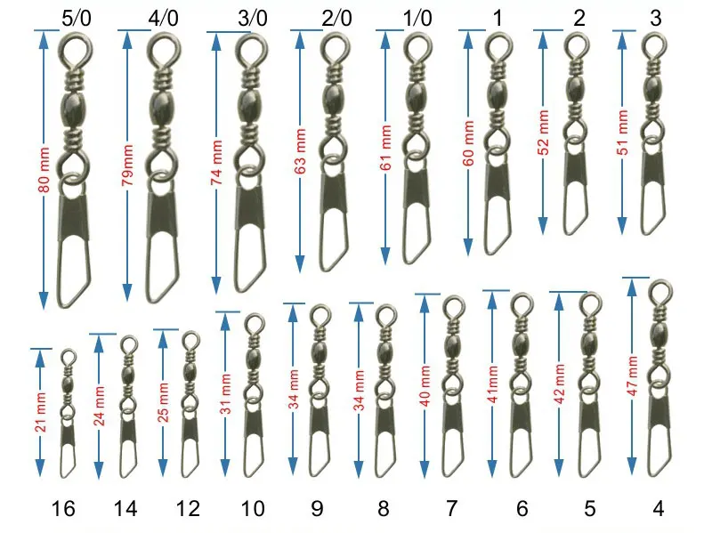 Barril giratorio niquelado a granel, Conector de pesca a presión de seguridad, aparejos de pesca, tamaño del accesorio #14 ~ #1000, 3/0 Uds. - imagen 3