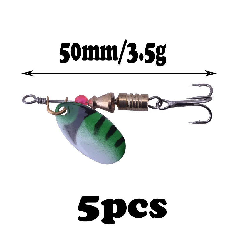Juego de Señuelos de Pesca con lentejuelas giratorias de Metal, Kit de anzuelos triples, anzuelos Wobblers para aparejos de Pesca de lubina, 3,5g, 5,5g, 10 unidades por lote - imagen 5
