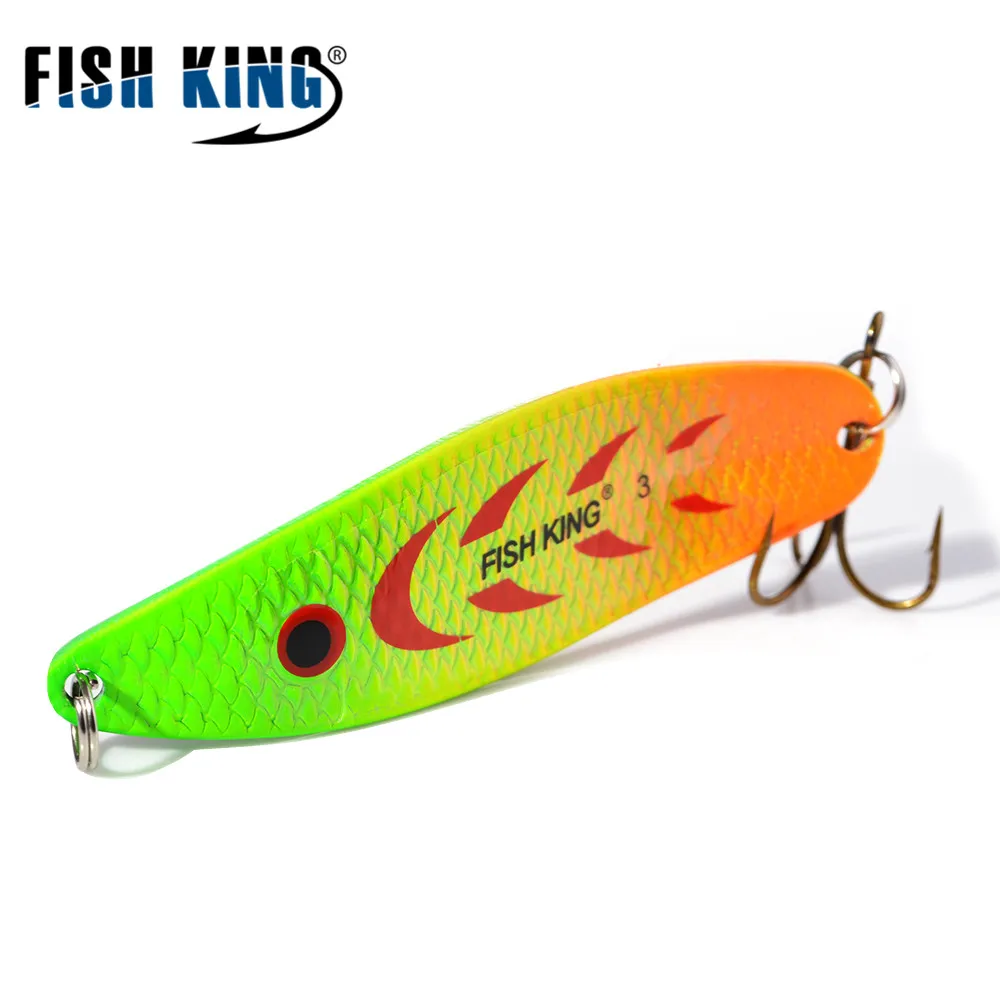 FISH KING 1 pieza 18g 28g spinner señuelo de Pesca cebo de metal cuchara aparejos de Pesca Vissen Pesca lentejuelas Paillette anzuelos individuales