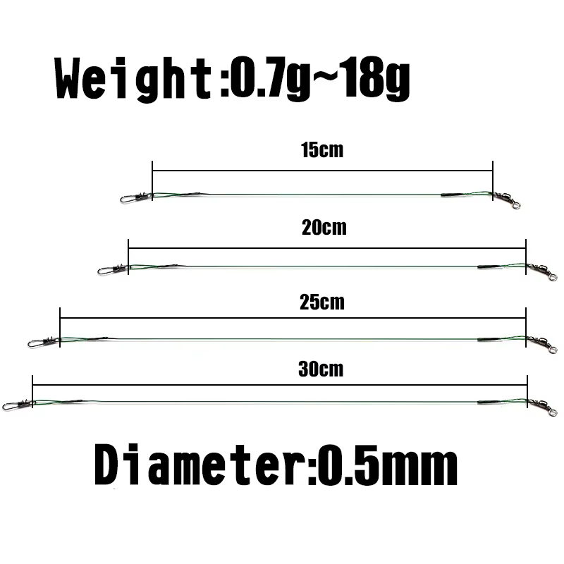 100 unids/lote de cuerda de acero para pesca, hilo de guía de 20cm, 25cm, 30cm con accesorios de pesca giratorios, herramienta de correa de núcleo de plomo S4 - imagen 4