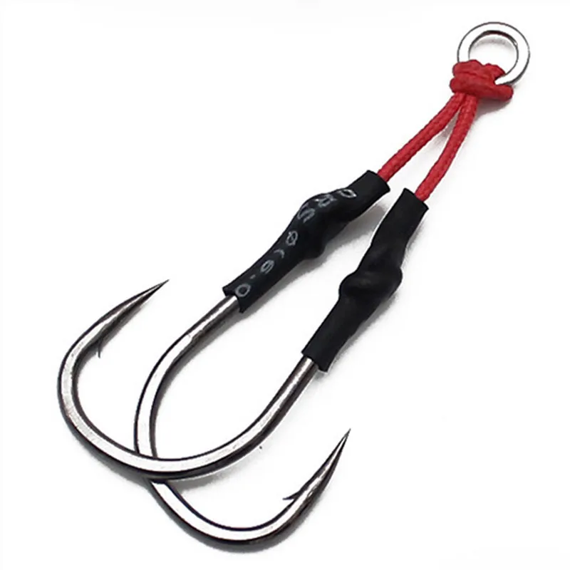 Anzuelo de pesca jigging de metal de doble montaje, accesorio de aparejos, 1/0-9/0, 4 par/paquete - imagen 2
