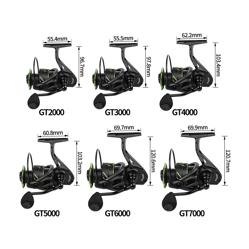 LINNHUE-carrete de pesca GT2000-7000, cuerpo de bobina de Metal, arrastre máximo de 10kg, giratorio para lubina, pesca de carpa en agua salada - imagen 2