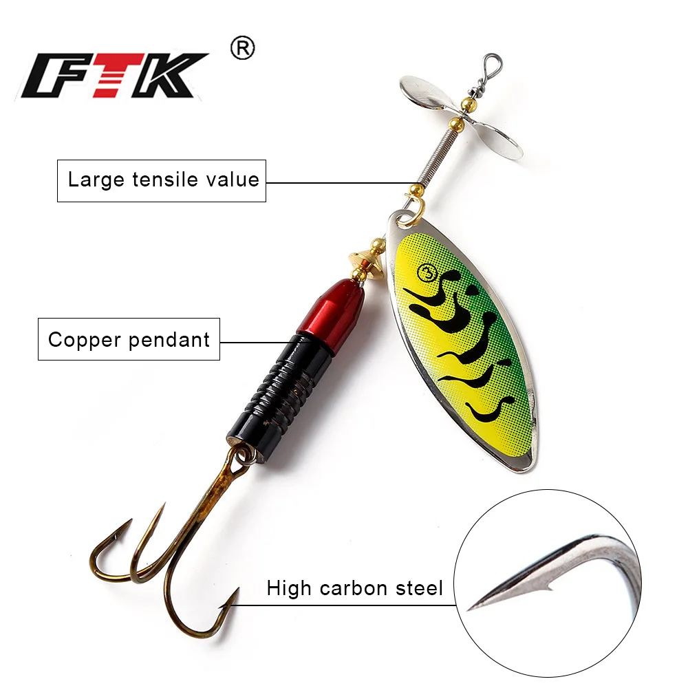 FTK 1 pieza de cebo giratorio colorido de fundición larga, Señuelos de Pesca, Spinner, lentejuelas, paillette, carpa - imagen 2