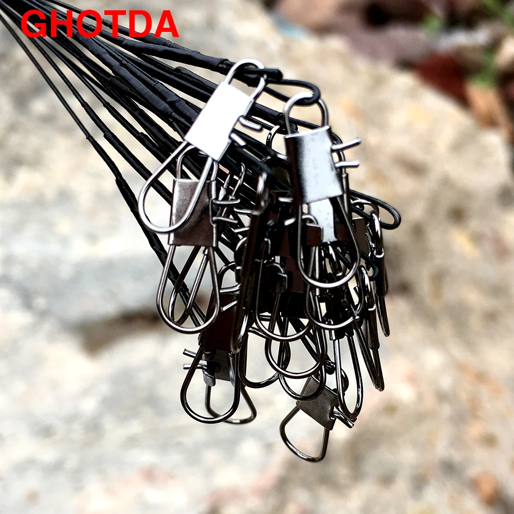 Hilo de pescar 20 piezas, 15CM, 20CM, 24CM, 30CM, líder de alambre de acero con enclavamiento giratorio - imagen 3