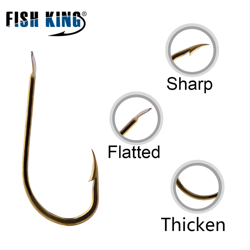 FISH KING-anzuelo de pesca de acero con alto contenido de carbono, 100 piezas, 530BR, redondo plano, curvado, bronce afilado, 1 #-10 #, accesorios de pesca de carpa - imagen 4