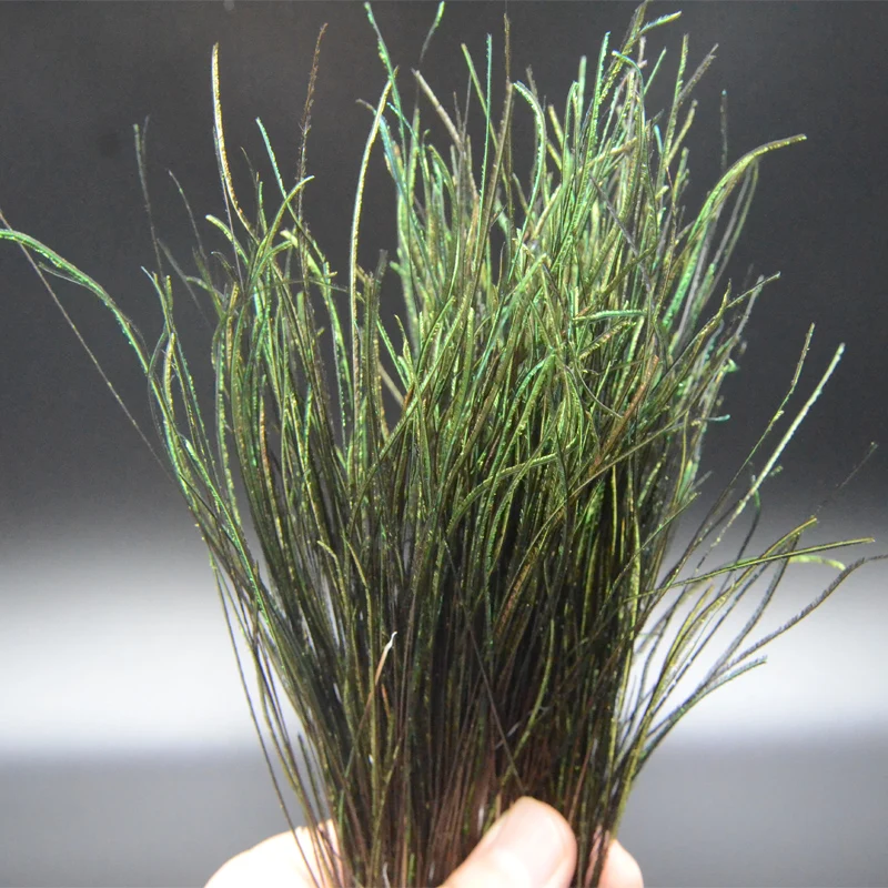 Señuelos artificiales de pavo real para ninfas, plumas de atado de moscas, señuelo húmedo, verde oliva, alambre de pavo real, doblaje, 1 bolsa, 10-18cm - imagen 3