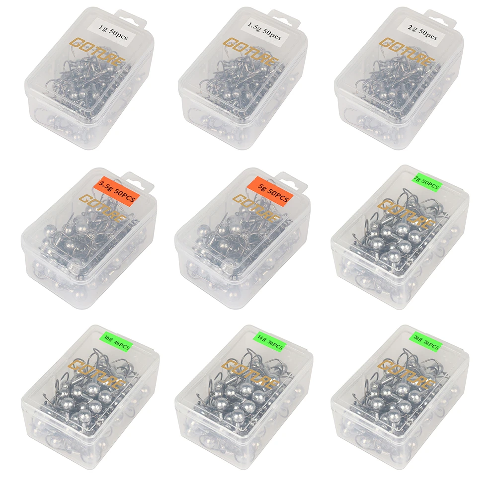 Goture 20/50unids cabezas plomadas pesca anzuelos gancho de pesca 1g-20g ganchos para el señuelo suave de la pesca de carbono anzuelos de acero anzuelos de pesca mar - imagen 5
