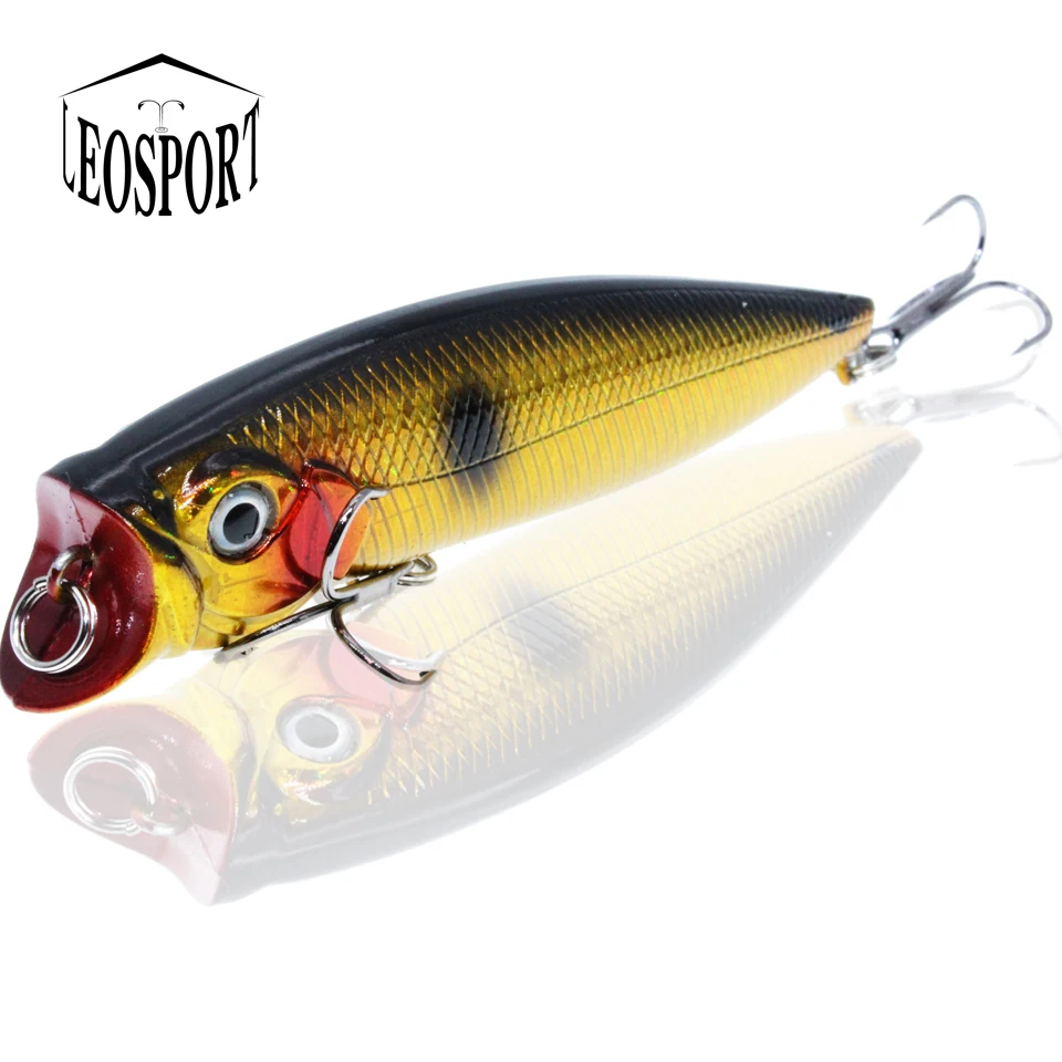 LEOSPORT-Señuelos de Pesca Popper, cebos duros Wobbler de buena calidad, aparejos de pesca selectos de 5 colores, ganchos 6 #, 1 ud., novedad - imagen 5