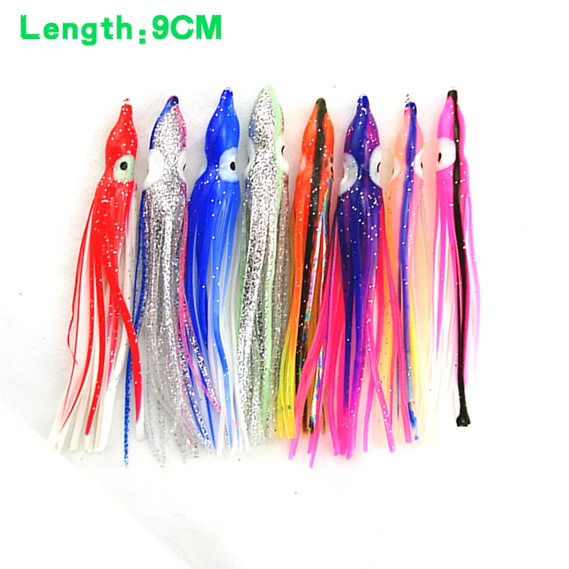 MNFT 25 uds 12cm 10cm 9cm señuelo de pulpo, plantillas de calamar señuelo suave pesca en el mar agua salada gran juego cebo falda Color mezclado - imagen 4