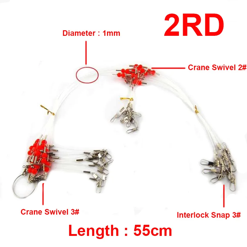 Hyaena-cable de pesca de monofilamento de nailon, líder de 2 brazos, guía giratoria, línea de alambre con broche giratorio, 35cm, 55cm, 12 Uds.