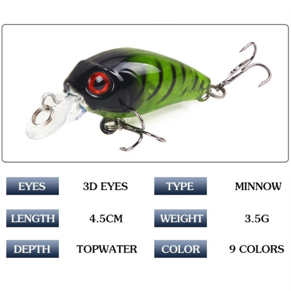 Señuelo de pesca flotante Crankbait Minnow, Wobblers, 4,5 cm, 3,5g, cebo duro de plástico Artificial, ojos 3D, aparejos de Lucio de curricán, 1 unidad - imagen 4