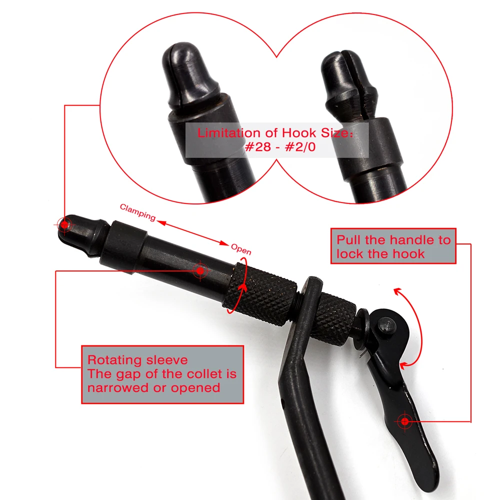 MNFT 1 Uds. Tornillo de banco giratorio con abrazadera en C para atar moscas, tornillo de banco de atado de hierro negro mate DIY, herramienta de gancho para moscas para viajeros principiantes - imagen 4