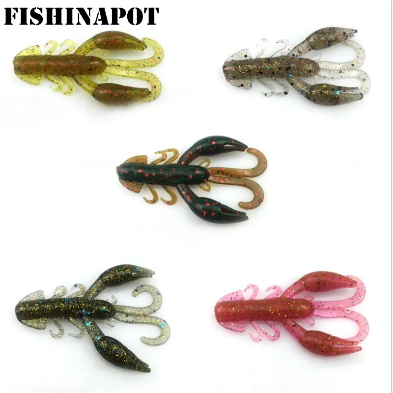 FISHINAPOT-cebos blandos Wobbler para pesca de camarón, cebos artificiales de silicona, 50mm y 2,1g, cebo de gusano suave para lubina, 5 unids/lote
