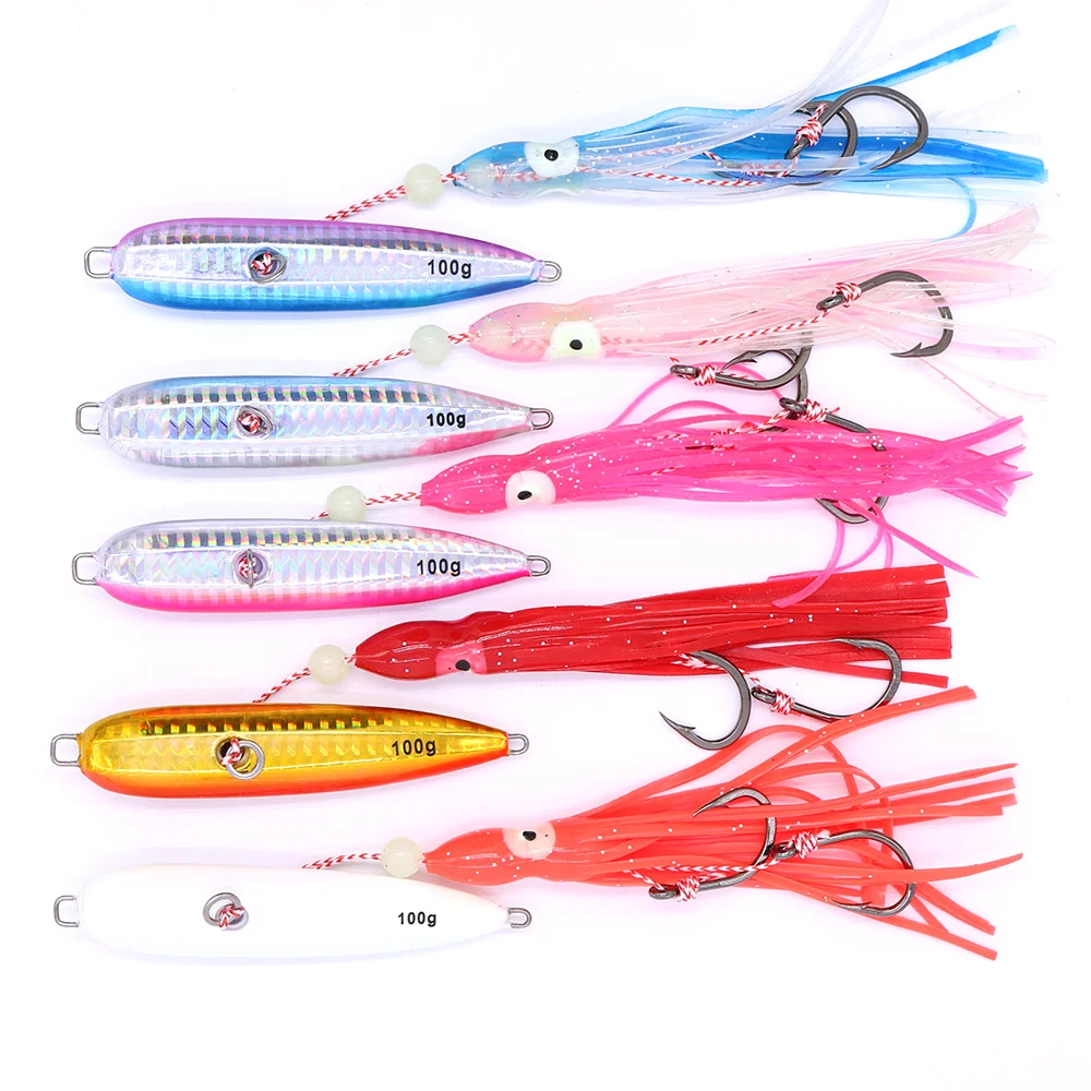 CASTFUN 40g 60g 80g 100g 120g 150g 180g 200g Inchiku Jig inferior barco señuelos plantilla de Metal falda de pulpo con gancho de asistencia cebo de calamar - imagen 3