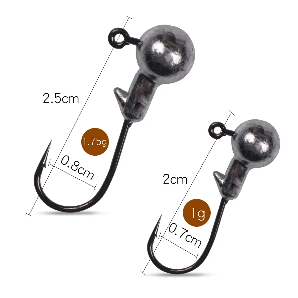 Anzuelos de pesca de acero al carbono, cabeza de plomo, 1g/1,75g, gusano suave artificial, 5 unids/lote - imagen 2