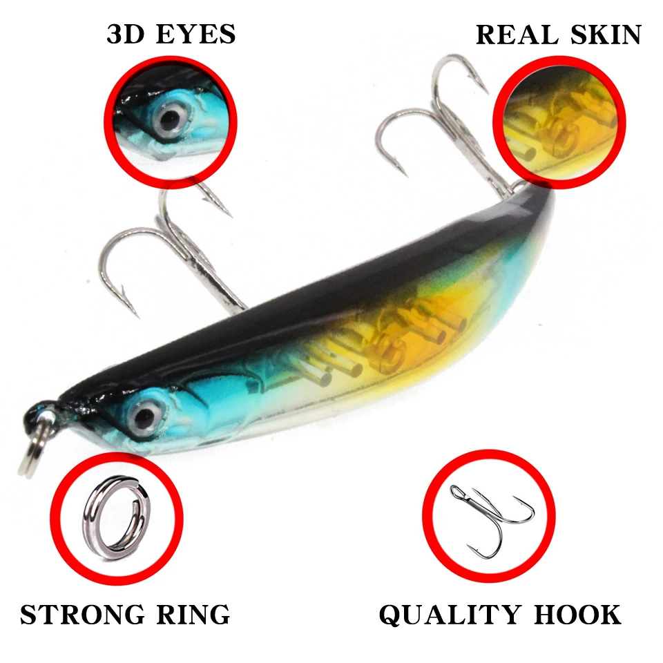 LEOSPORT-SEÑUELOS DE PESCA DE pececillos duros, cebo Artificial de lubina con 2 anzuelos triples, 9cm, 7,6g, 5 colores, novedad - imagen 3