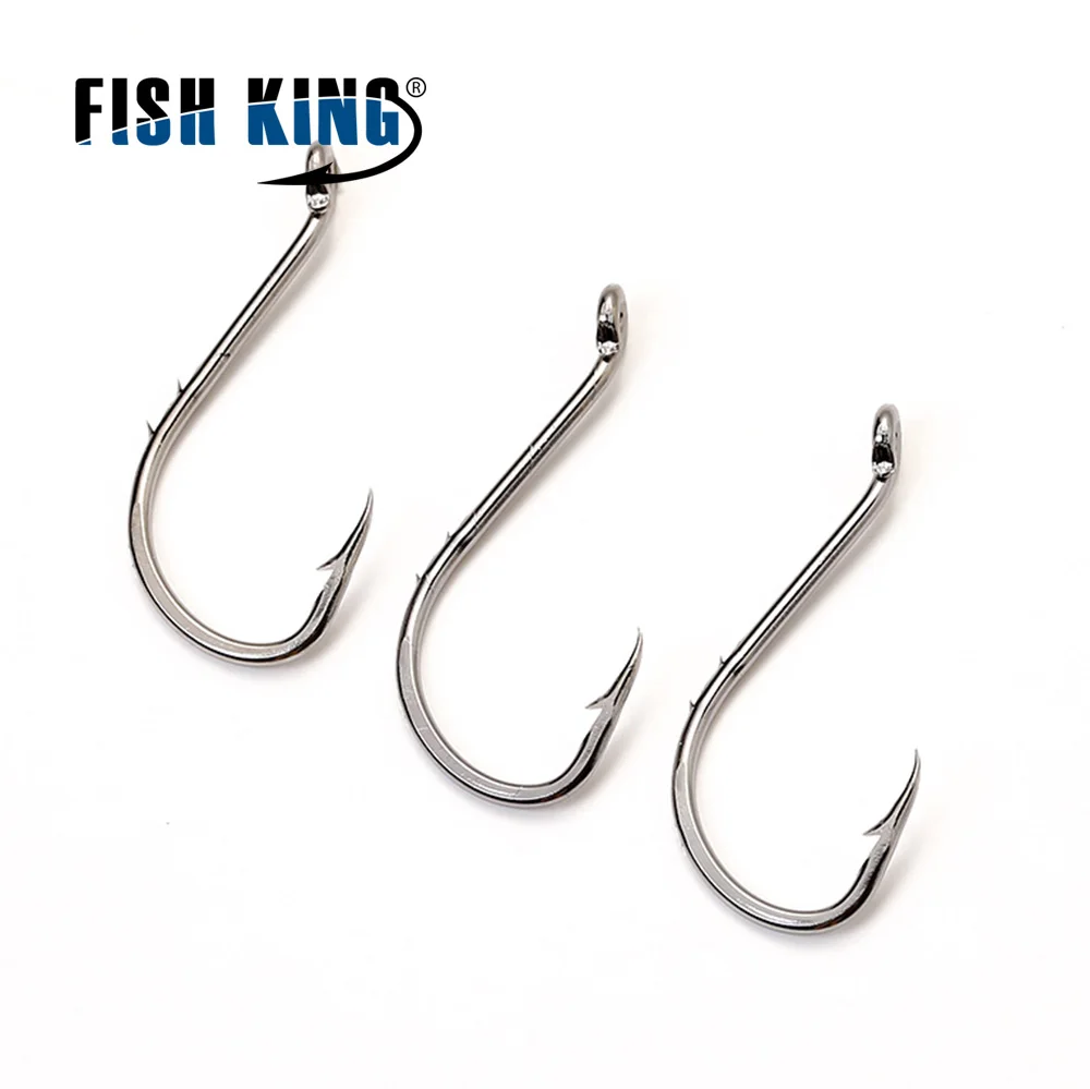 FISH KING 50 Uds anzuelos de pesca de acero rico en carbono BAITHOLDER 3/0 # 7 #   Anzuelo de señuelo suave con accesorios de anzuelo único con púas de ojos - imagen 3