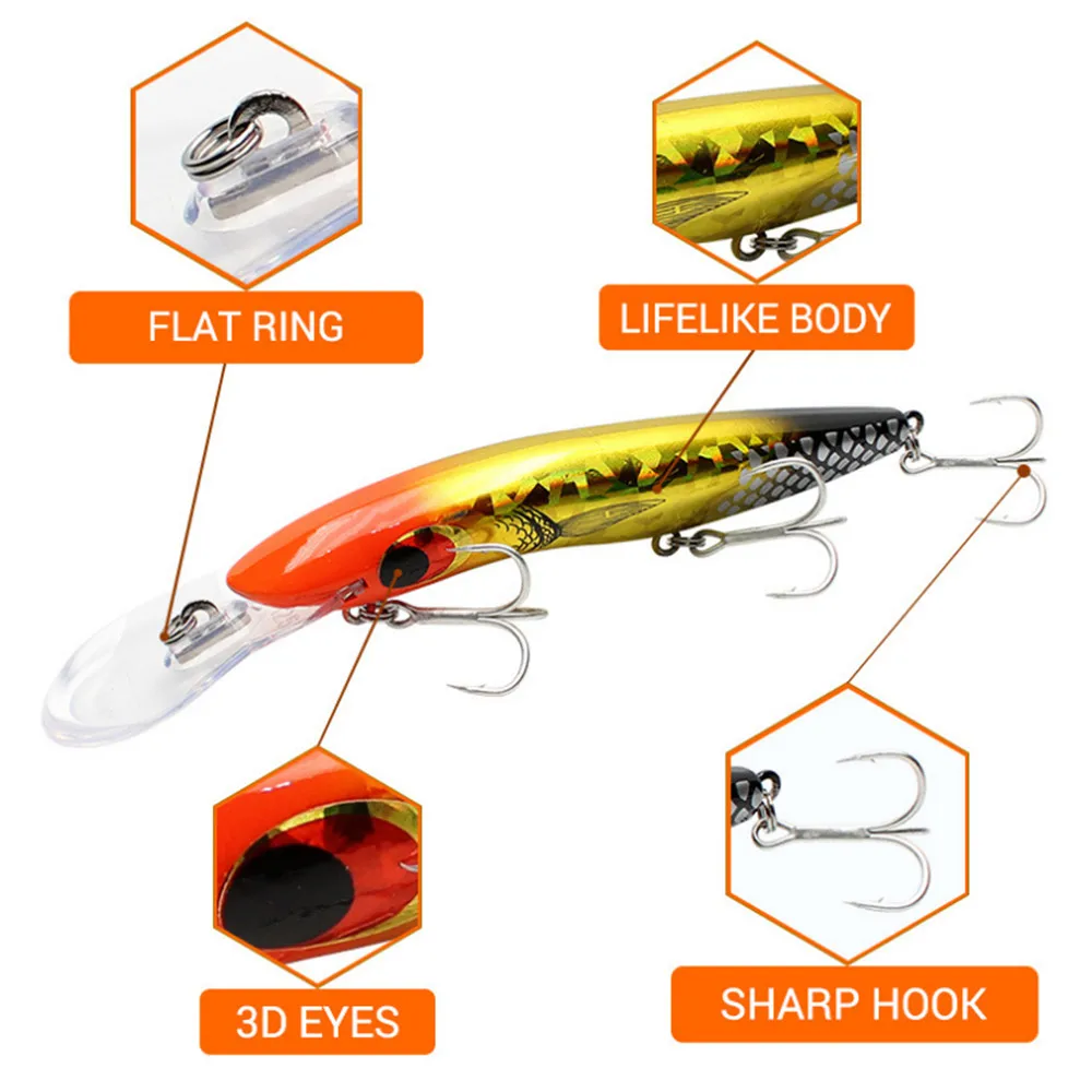 Señuelos de pesca Minnow, 1 Uds., 16cm, 24,7g, buceo profundo, Crankabit Artificial de plástico, Wobbler, anzuelos triples, lubina, aparejos de pesca - imagen 2