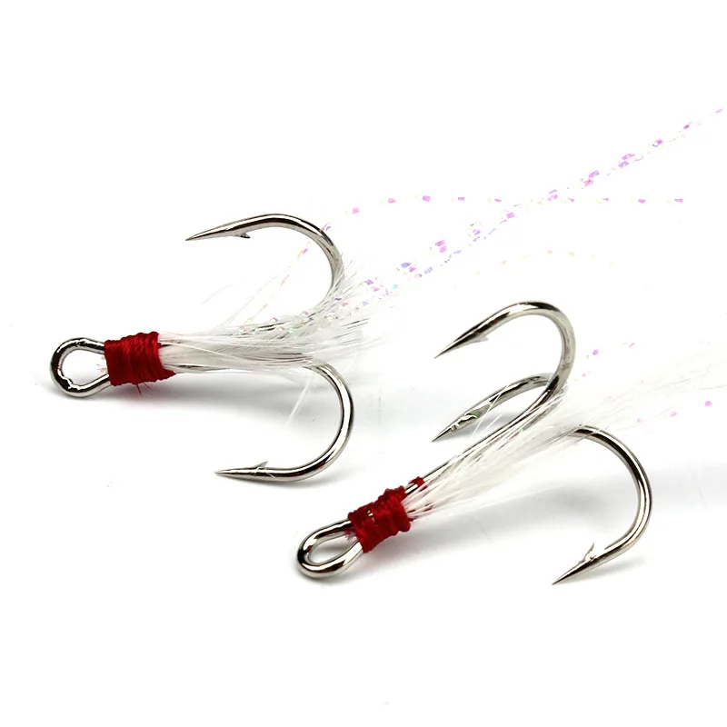 Anzuelos de pelo atado, accesorio de pesca de pelo rojo o pelo blanco, pluma, Mosca, señuelo, 5 uds., 4 #6 # - imagen 3