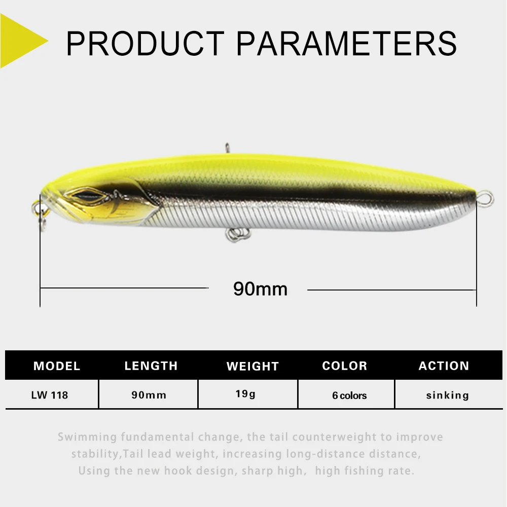 Hunthouse-señuelo de pesca, cebo de lápiz de fundición larga, hundimiento, 90mm, 19g, leurre swimbait, zander perch - imagen 2