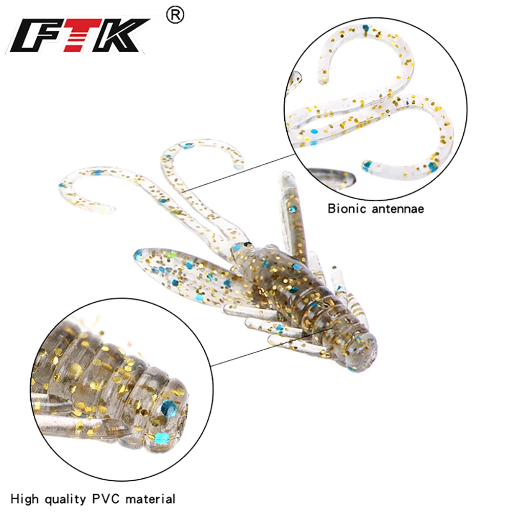 FTK 20 piezas Señuelos de Pesca Shad gusano insecto cebos 4CM Wobbler señuelo cebo silicona gusano cuerpo Swimbait lubina flotante - imagen 4