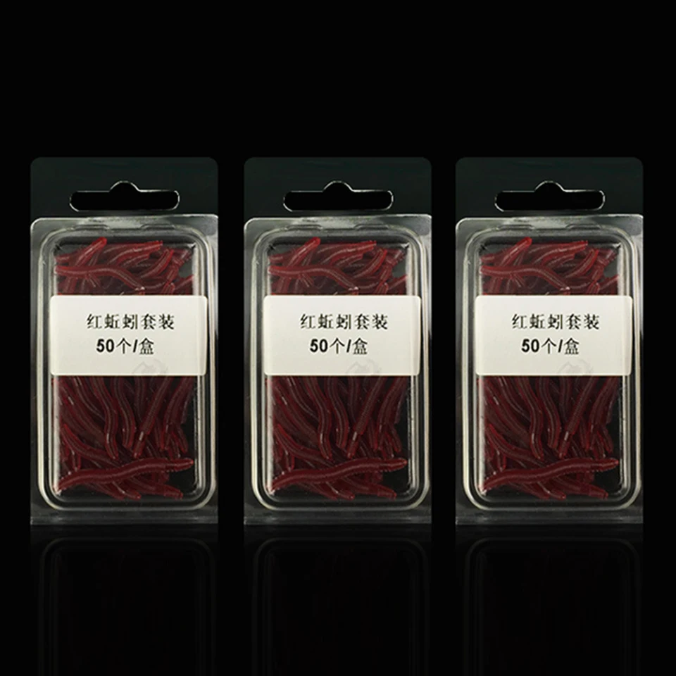 WALK FISH-señuelo de pesca de gusano de tierra Artificial, cebo suave de gusano de sangre, río, lago, agua dulce, 50 unids/caja - imagen 5