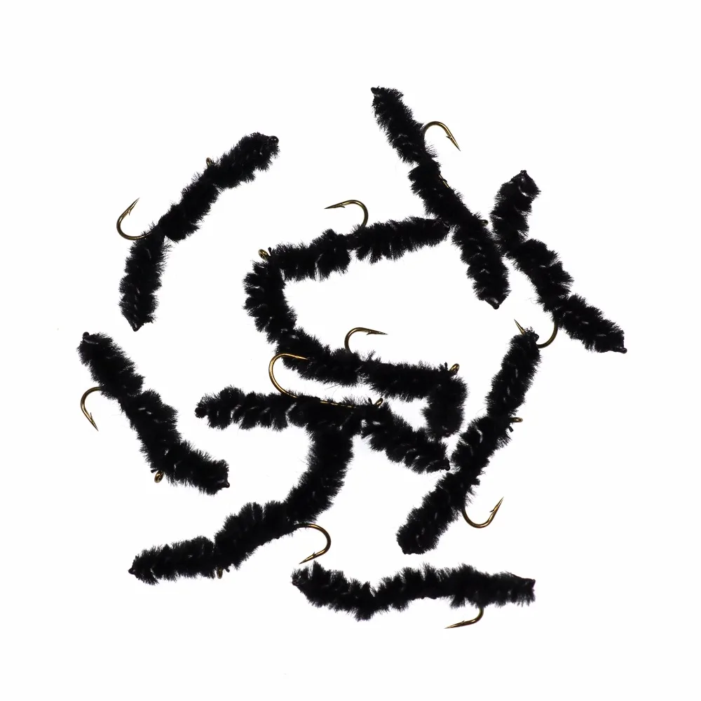 Wifreo-Mosca de gusano San Juan, 10 piezas, gusanos acuáticos, trucha de río, pesca, moscas, rojo, negro, blanco - imagen 3