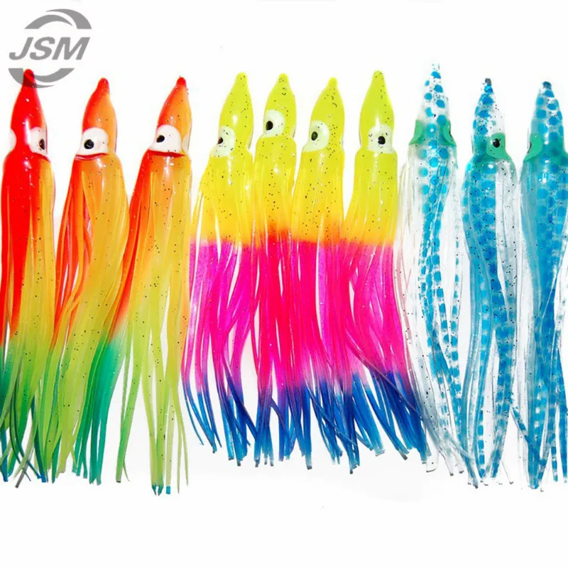JSM-SEÑUELOS DE pesca de pulpo suave para Jigs, falda de curricán de colores mezclados, señuelos artificiales suaves para pesca, 12cm, 100 unidades por lote - imagen 2