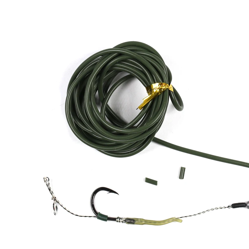 Bimoo-aparejo flotador de pesca de carpa, gancho de aparejo de pelo de tubo de silicona, Camuflaje verde, 2mm, manga de goma, 2 m/paquete - imagen 3