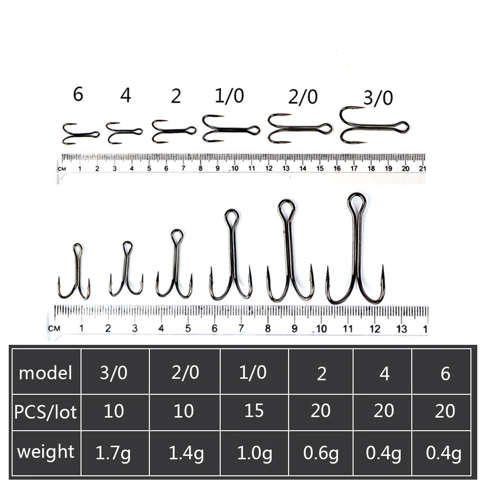 Anzuelos de pesca de doble gancho, aparejos de pesca de acero de alto carbono, 10-20 piezas, 3/0 #-2/0 #, 10 piezas, 1/0 #, 15 piezas, 4-6 # - imagen 2