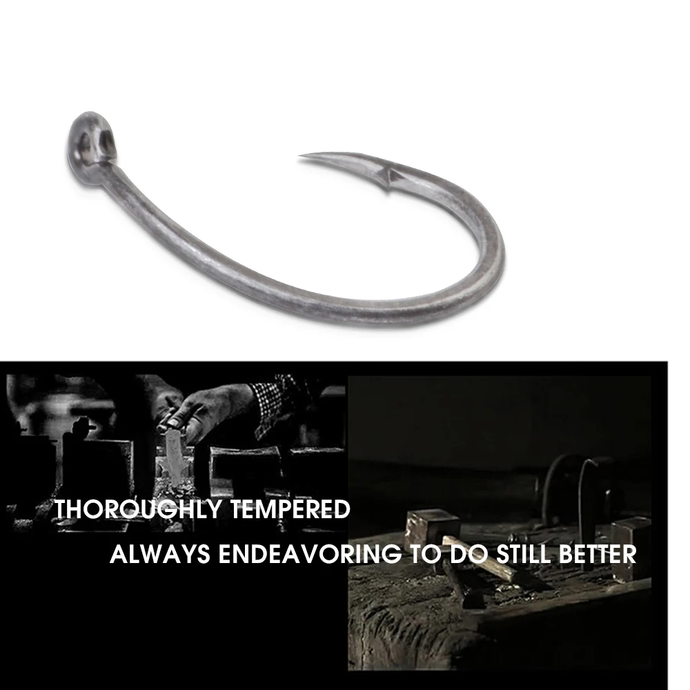 FTK 6-9PCS Anzuelo de pesca de carpa circular de acero rico en carbono con anillo negro mate 2/4/6/8 #   Ganchos individuales con púas europeas de agua dulce - imagen 4