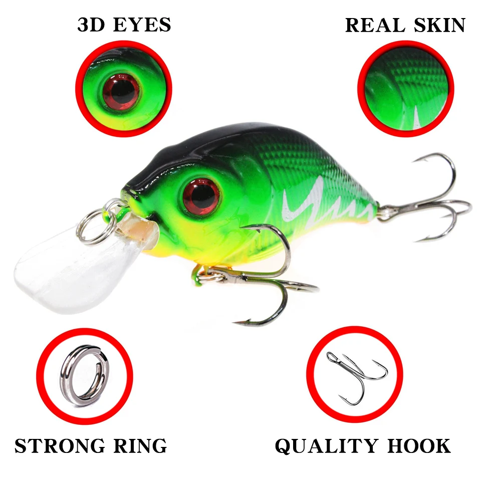Señuelo de pesca con ojos 3D, anzuelos triples, aparejos de pesca Crankbait, 5 colores, buena calidad, venta al por mayor, 8cm/11G, 1 ud. - imagen 3