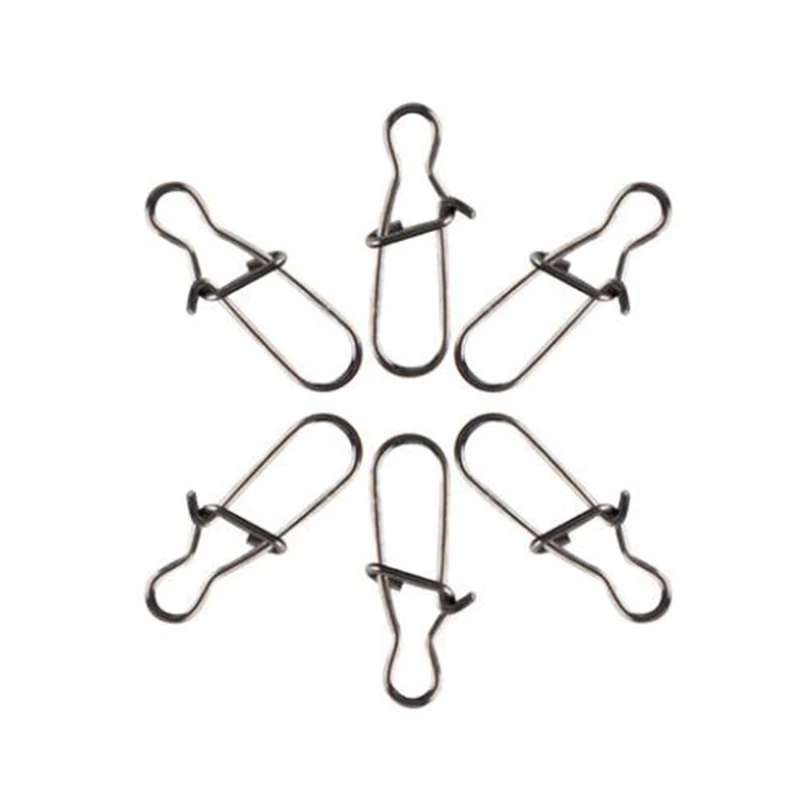 30 unids/lote gancho de acero inoxidable Clip rápido bloqueo Snap giratorio pesca anillos sólidos broches de seguridad conector de anzuelo de pesca aparejos de pesca