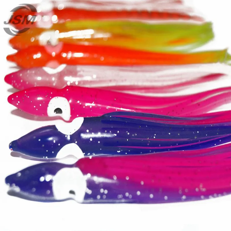 JSM-SEÑUELOS DE pesca de pulpo de plástico suave para Jigs, falda de pulpo de silicona luminosa de colores mezclados, cebo de Jigging Artificial, 100 unidades, 7,5 cm - imagen 2