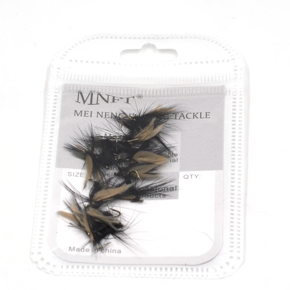 MNFT 10PCS 10 #   Señuelos de trucha con alas de ninfa negra, cebo de pesca con mosca, material en línea - imagen 5