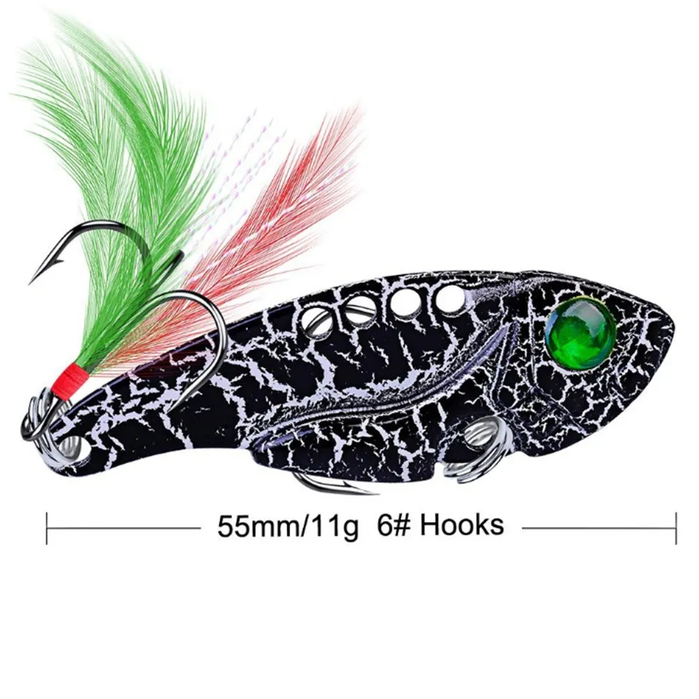 Señuelo de pesca VIB de Metal, 11g/5,5 cm, cuchara vibratoria, cebos duros con pluma, Crankbait Wobbler Swimbait, aparejos VIB de cigarra, 1 Uds. - imagen 2