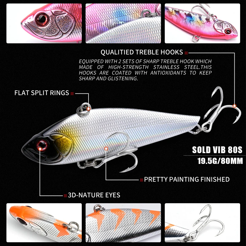 ALLBLUE-señuelo de pesca de 80S que se hunde VIB, cebos Crankbaits sin brillo de 80mm, cebo de vibración Artificial duro, aparejos de pesca de sal helada de invierno - imagen 3